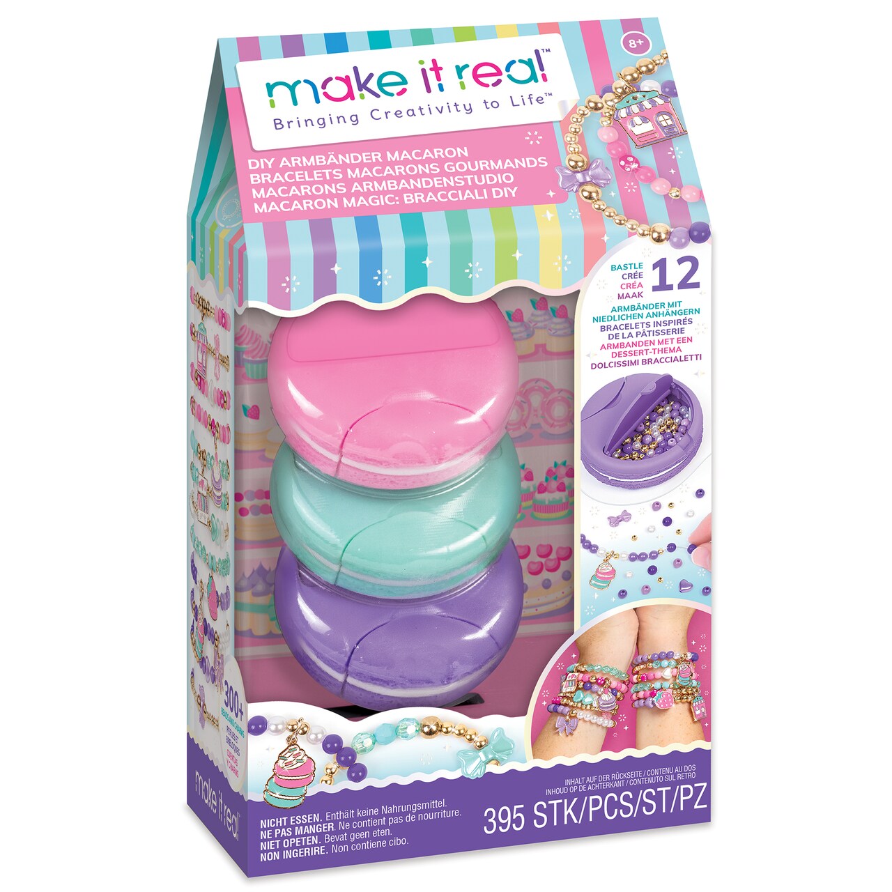Make It Real: Macaron Bracelet Maker - 395pc, DIY Jewelry Craft Kit, Design & Make 12 Dazzling Bracelets, Dessert-Themed Beads & Charms, Girls-Kids 8+